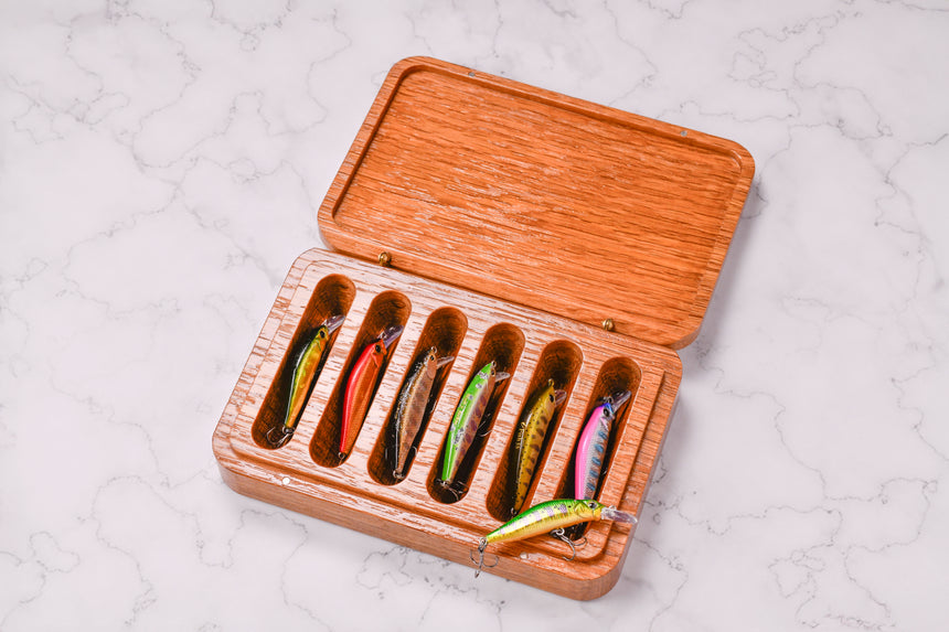 A Handcrafted Wooden Lure Case (Oak wood, Double-sided, 11 pockets)