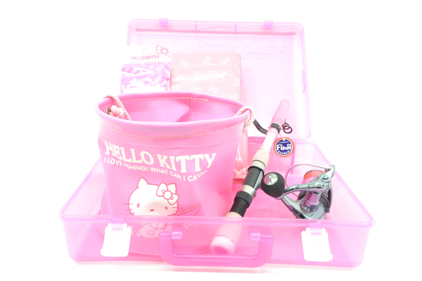 HELLO KITTY COMPACT SET 170 spinning rod reel line bucket rig